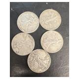 (5) silver liberty half dollars