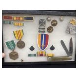 Military MEDALS pocket, knife and dog tags