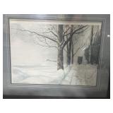 Frame print of house with colorful trees