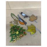 Stain glass window, decorations, birds leaves