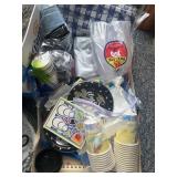 Paper plates, paper cups tablecloth