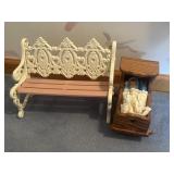 Baby doll cradle with doll and bench