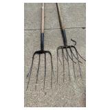 2 Four tine pitchforks