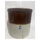 2 gallon brown white stoneware croc does have