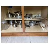 Pots pans, Christmas glassware, contents of