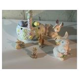 Easter, rabbits, porcelain basket and figures