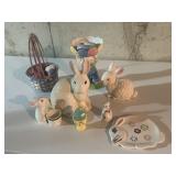 Easter decorations, rabbits, baskets, candy holder