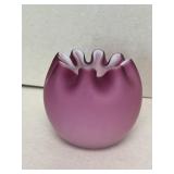 Purple ruffled glass vase