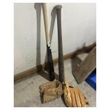 Baseball bats, and gloves