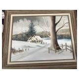 Framed o.o.c. signed C. Kizer Brown-Winter Landsca