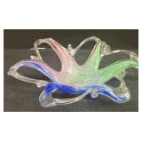 Blown colored glass candy dish