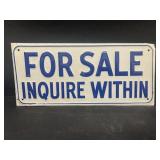 For sale, inquire within metal sign