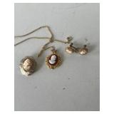 Cameo necklace and earrings