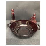 Cranberry glass bowl cruet Avon bottle