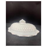 Milk, glass, hobnail, butter dish