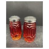 Carnival glass salt, and pepper shakers