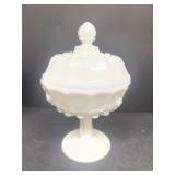 Grape pattern, milk, glass candy dish with lid