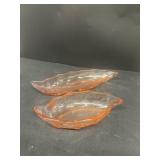 Pink glass leaf candy dishes