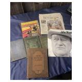 Early school books, John Wayne calendar, Indiana
