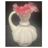 Fenton, white and pink ruffled water pitch