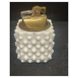 Milk, glass, hobnail table lighter