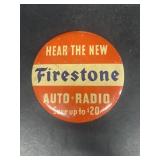 Vintage Firestone audio radio advertising button