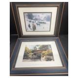 Prints covered bridge and cow and kids
