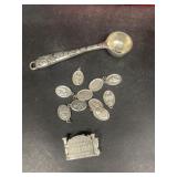 Religious charms scoop spoon, and longaberger pin