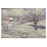 R. L. LATHROP painting of barn 18 1/2" x 12 1/2"