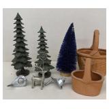 Trees, deer card holder terra-cotta basket lot