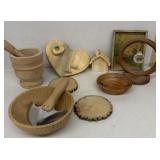 Wooden bowls, coasters, Mortis, and pedestal