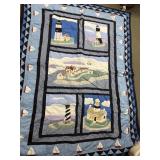 Hand stitch quilt lighthouses and boats 60' x 90'