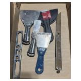 (5) Putty Knives, level & Utility Knfe
