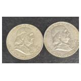 (2) Franklin silver half dollars 1952