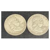 (2) silver Franklin half dollars