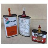 (3)Adv. Oil Cans (Singer, Bux-Dri-Slide makes Metl