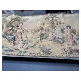Tapestry girl playing flute to ducks girls walking