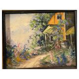 Painting of cottage on board