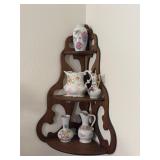 Hanging corner shelf and contents