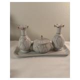 Dresser set ring dish, perfume bottles, vase