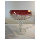 Ruby red clear  hobnail compote