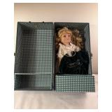 Porcelain doll with travel box