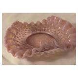 Pink and white hobnail candy dish