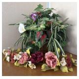 Artificial flower decoration with basket