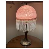 Glass domed lamp shade with beaded fringes