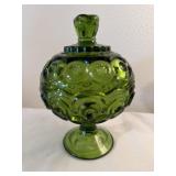 Lee Smith moon and stars Olive green candy jar