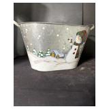 Metal bucket with Christmas painted scene