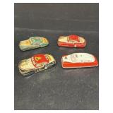 Tin toy fire department, red taxi, G man cars