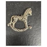 Sterling silver, rocking horse brooch