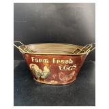 Metal stackable baskets, farm fresh eggs